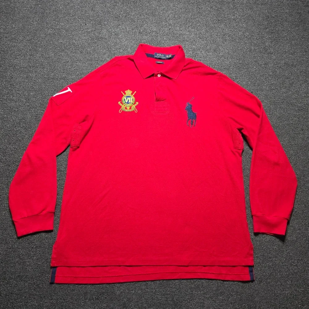 Polo Ralph Lauren Rugby Polo Long Sleeve Red Mens XXL Mesh Crest Big Pony IV